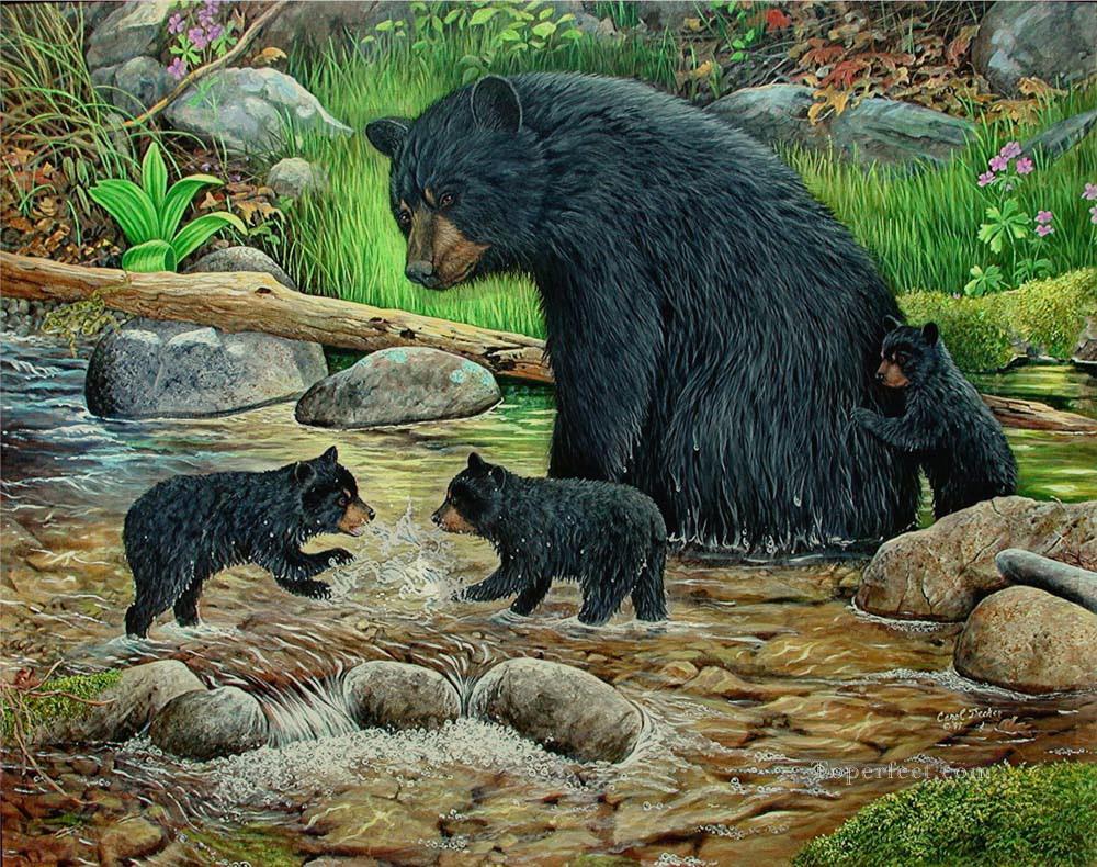 little bears playing in stream Oil Paintings